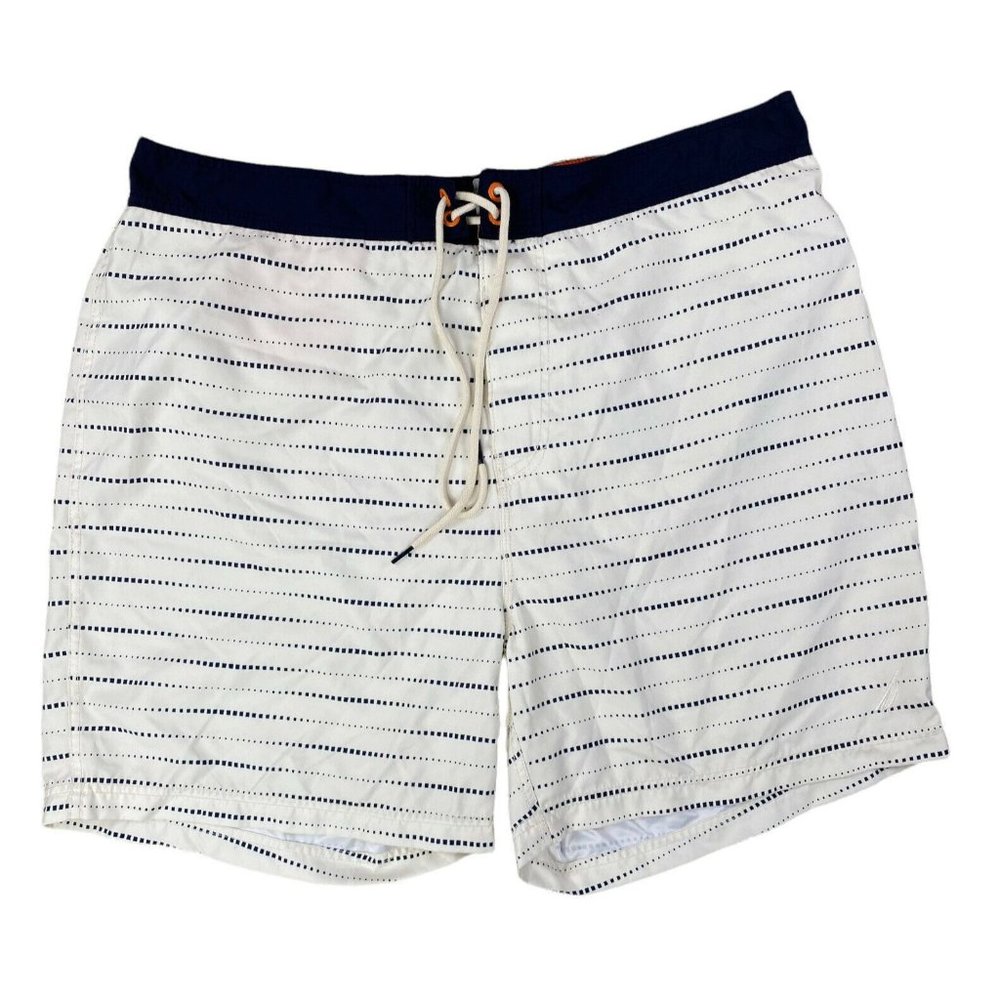 Nautica White and Black Striped Swim Trunks